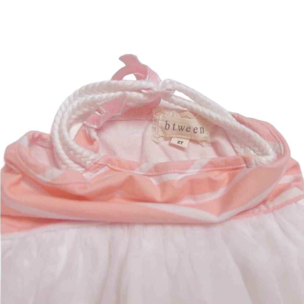 Nautical Pink & White Stripe Dress with Tulle Skirt & Anchor Detail | Girls 2T - Picture 3 of 5